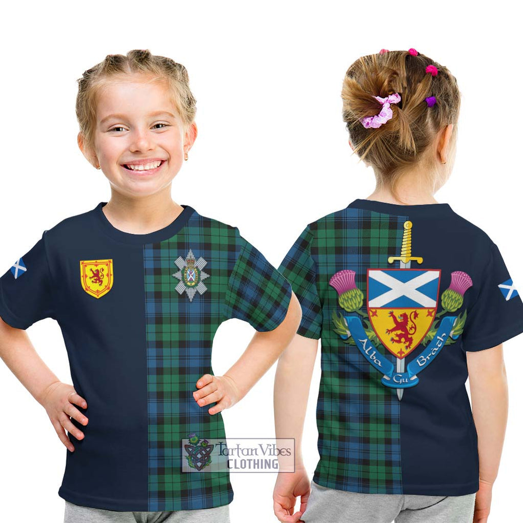 Tartan Vibes Clothing Black Watch Ancient Tartan Kid T-Shirt with Scottish Lion Royal Arm Half Style