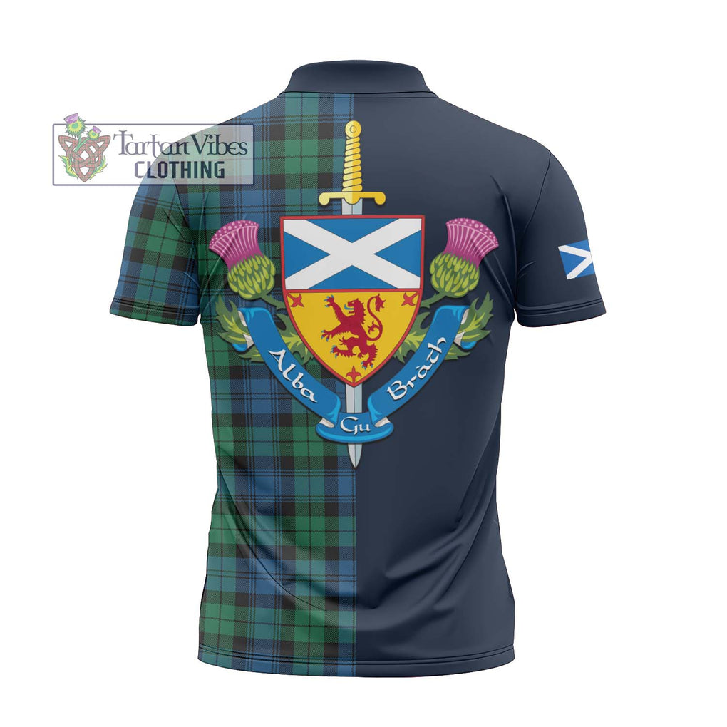 Tartan Vibes Clothing Black Watch Ancient Tartan Zipper Polo Shirt with Scottish Lion Royal Arm Half Style