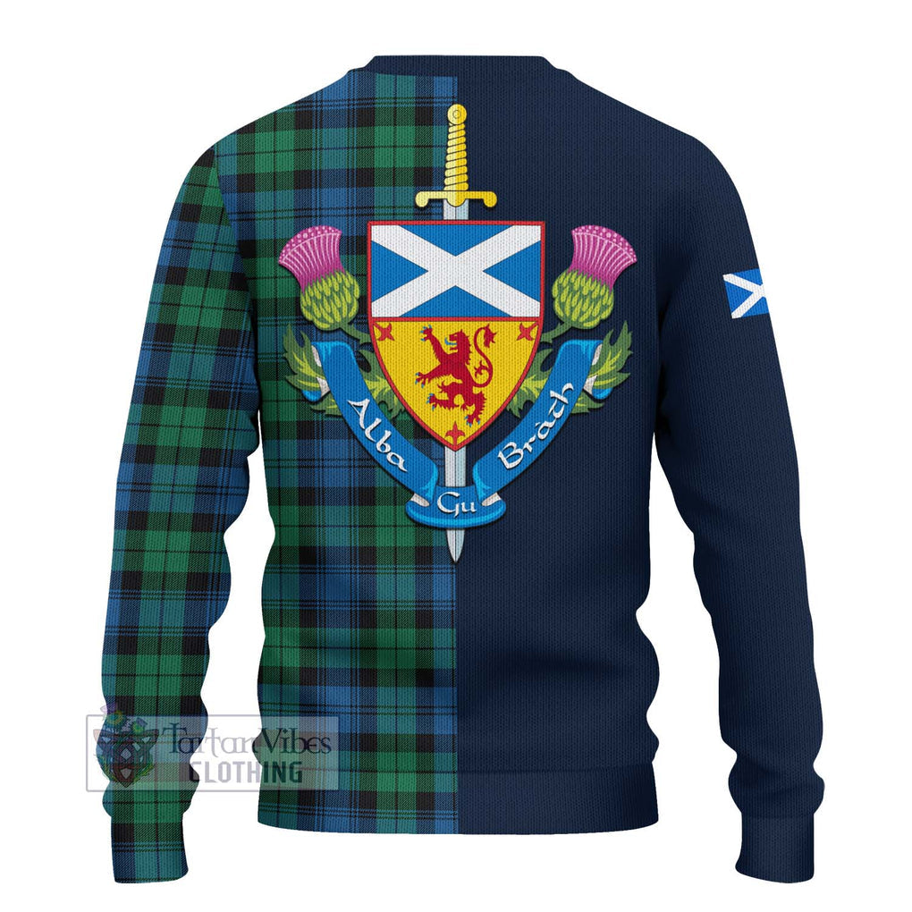 Tartan Vibes Clothing Black Watch Ancient Tartan Knitted Sweater with Scottish Lion Royal Arm Half Style