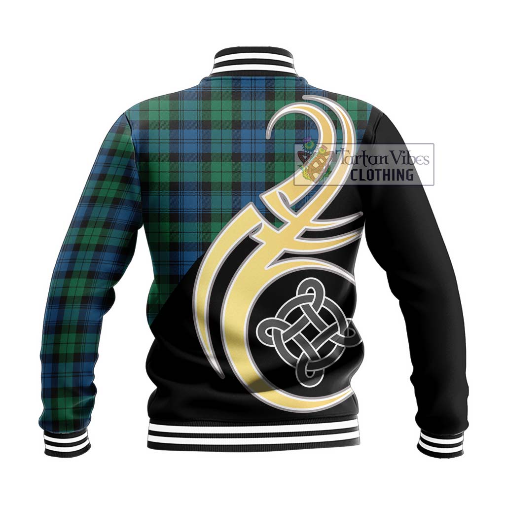 Black Watch Ancient Tartan Baseball Jacket with Family Crest and Celtic Symbol Style - Tartan Vibes Clothing