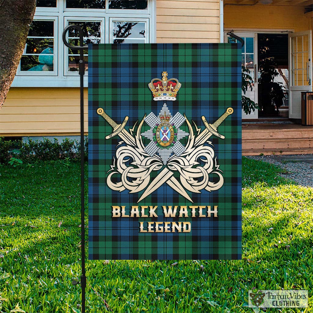 Tartan Vibes Clothing Black Watch Ancient Tartan Flag with Clan Crest and the Golden Sword of Courageous Legacy