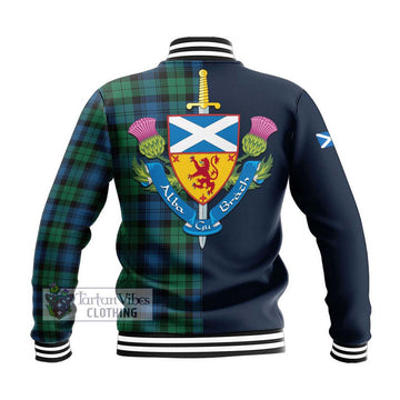 Black Watch Ancient Tartan Baseball Jacket Alba with Scottish Lion Royal Arm Half Style