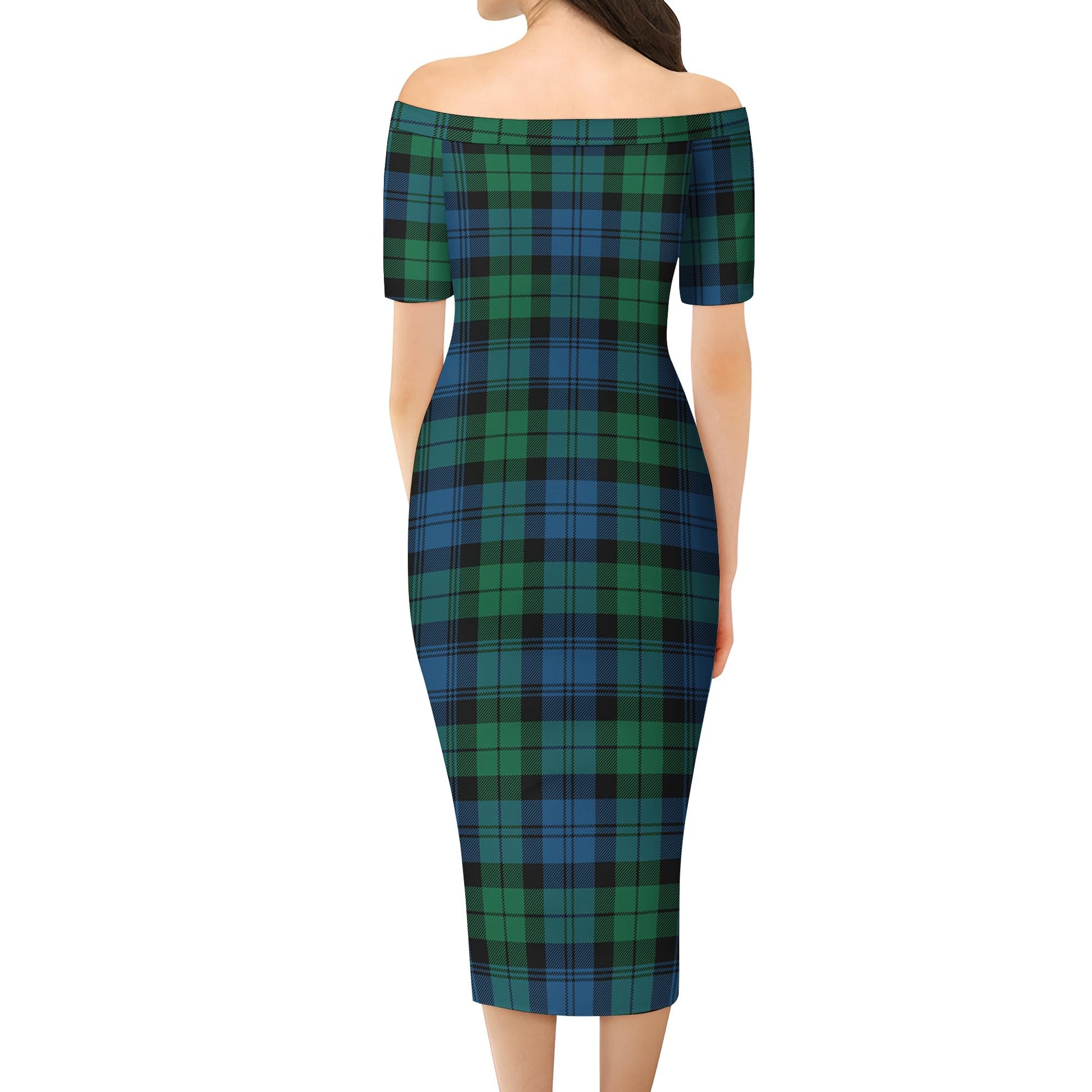 Black Watch Ancient Tartan Off Shoulder Lady Dress - Tartanvibesclothing