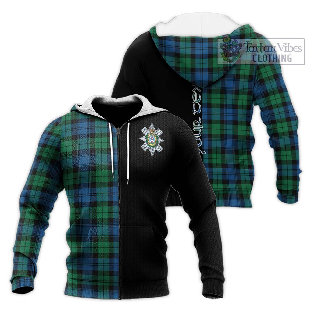 Black Watch Ancient Tartan Knitted Hoodie with Family Crest and Half Of Me Style Unisex Knitted Zip Hoodie - Tartanvibesclothing Shop