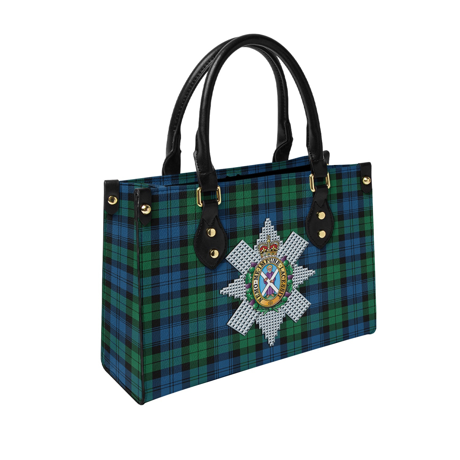 Black Watch Ancient Tartan Leather Bag with Family Crest - Tartanvibesclothing