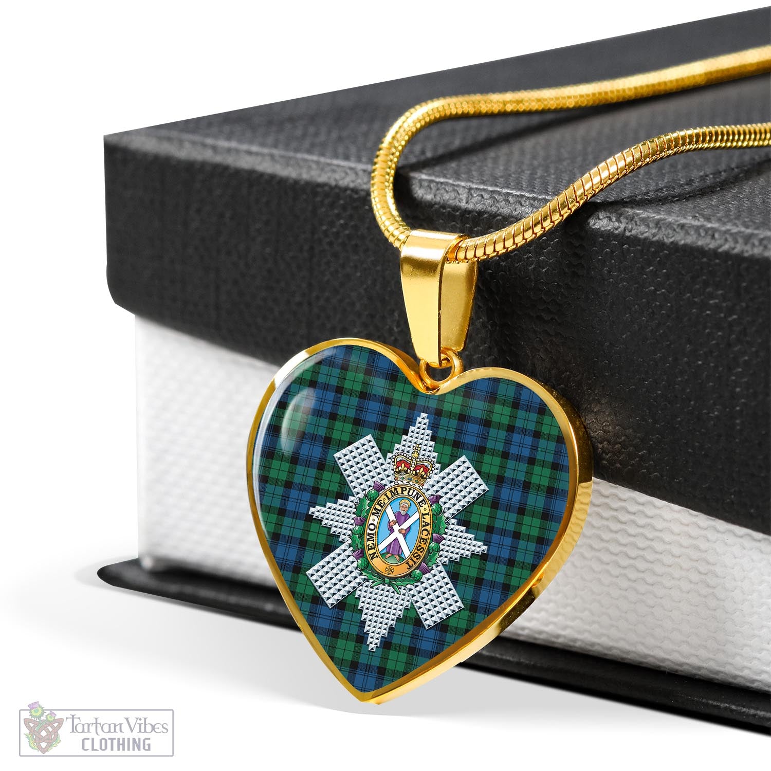 Tartan Vibes Clothing Black Watch Ancient Tartan Heart Necklace with Family Crest