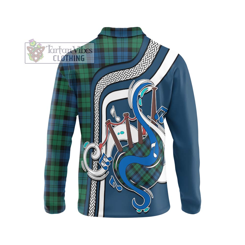 Tartan Vibes Clothing Black Watch Ancient Tartan Long Sleeve Polo Shirt with Epic Bagpipe Style