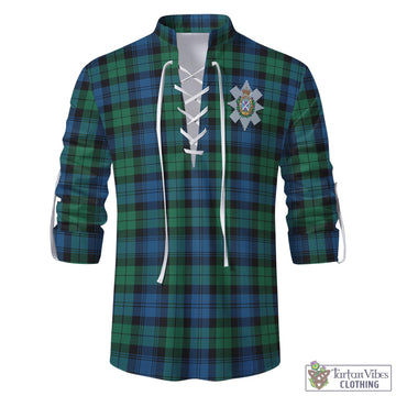 Black Watch Ancient Tartan Men's Scottish Traditional Jacobite Ghillie Kilt Shirt with Family Crest