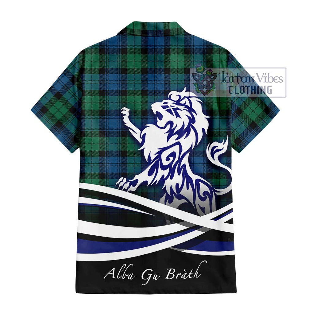 Black Watch Ancient Tartan Short Sleeve Button Shirt with Alba Gu Brath Regal Lion Emblem - Tartanvibesclothing Shop