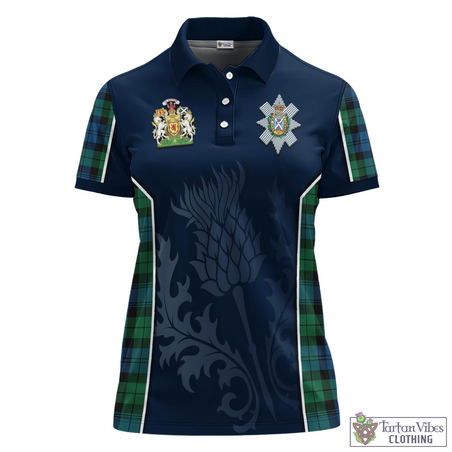 Tartan Vibes Clothing Black Watch Ancient Tartan Women's Polo Shirt with Family Crest and Scottish Thistle Vibes Sport Style