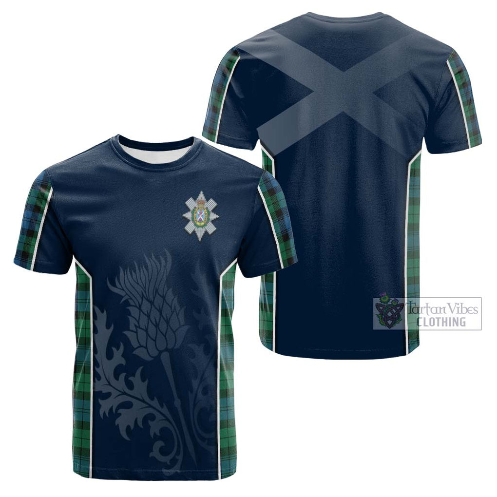 Tartan Vibes Clothing Black Watch Ancient Tartan Cotton T-shirt with Family Crest and Scottish Thistle Vibes Sport Style