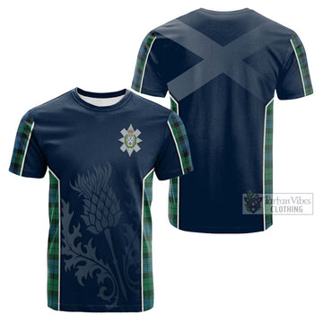 Black Watch Ancient Tartan Cotton T-shirt with Family Crest and Scottish Thistle Vibes Sport Style