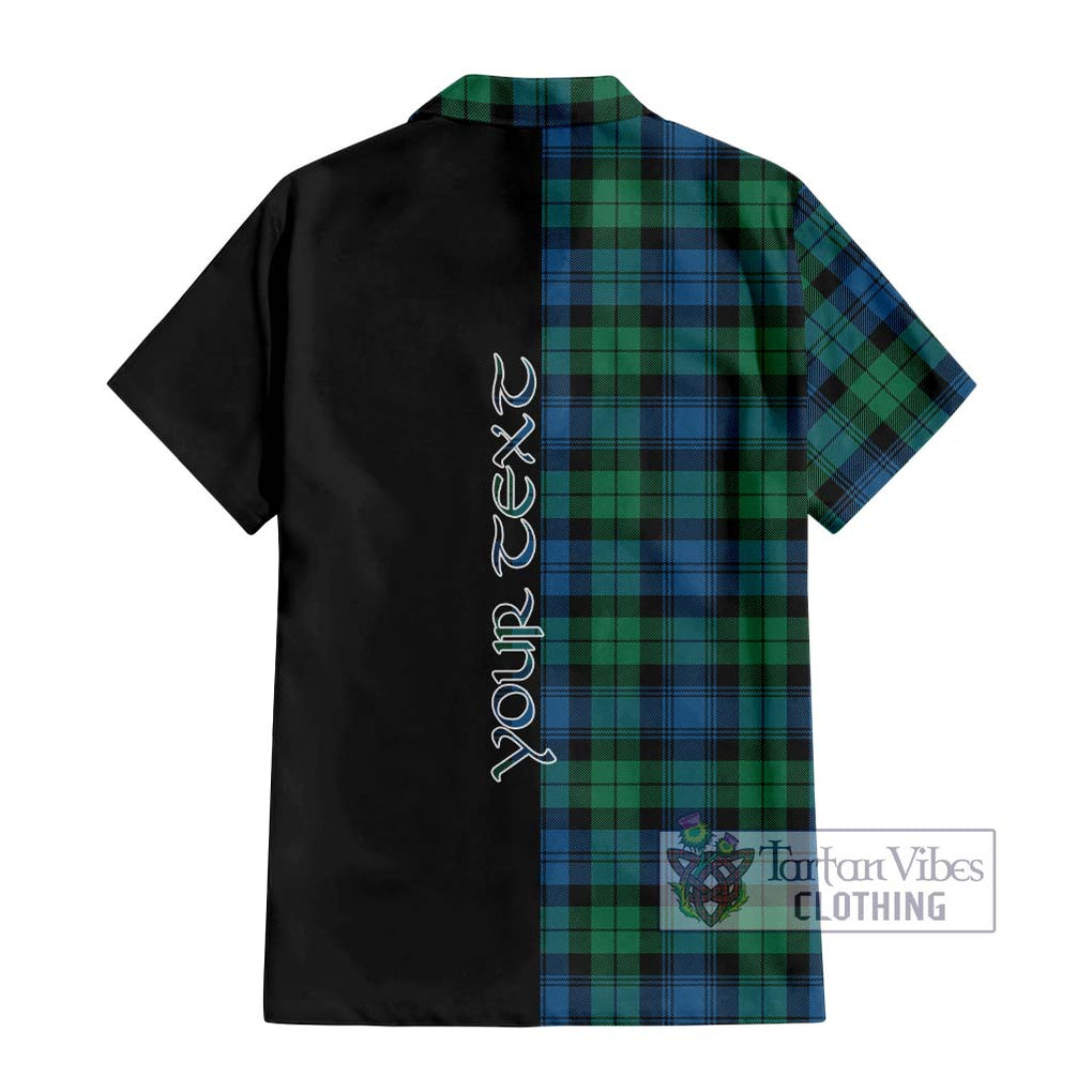 Black Watch Ancient Tartan Short Sleeve Button Shirt with Family Crest and Half Of Me Style - Tartanvibesclothing Shop