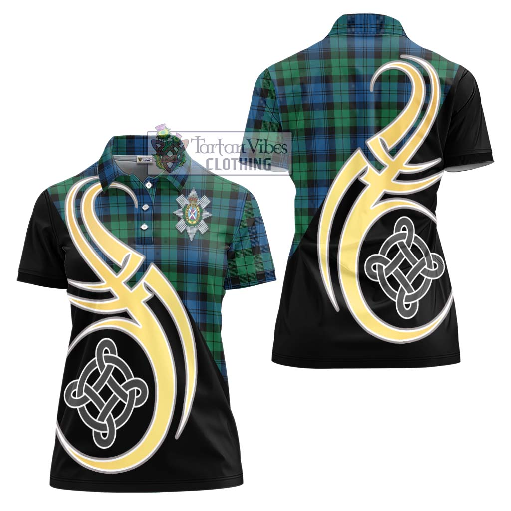 Black Watch Ancient Tartan Women's Polo Shirt with Family Crest and Celtic Symbol Style - Tartan Vibes Clothing