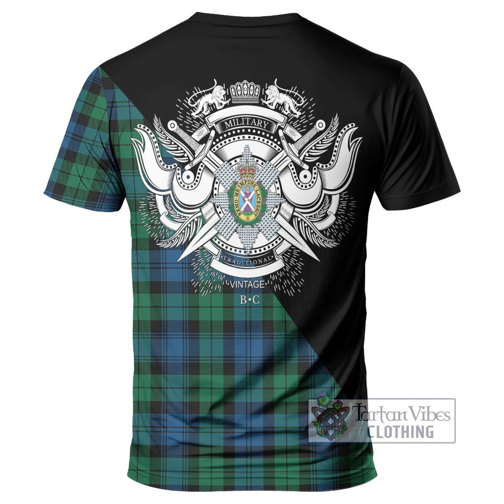 Black Watch Ancient Tartan T-Shirt with Family Crest and Military Logo Style - Tartanvibesclothing Shop