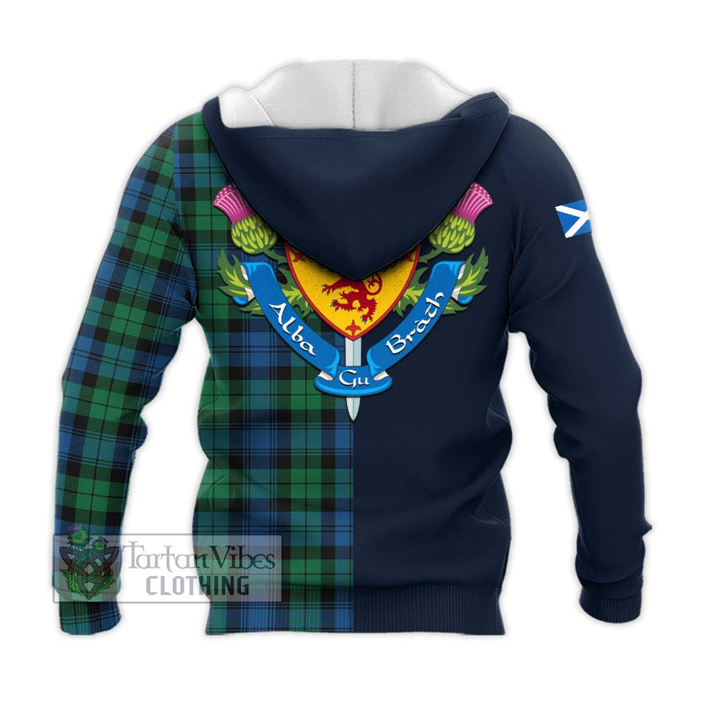 Tartan Vibes Clothing Black Watch Ancient Tartan Knitted Hoodie with Scottish Lion Royal Arm Half Style