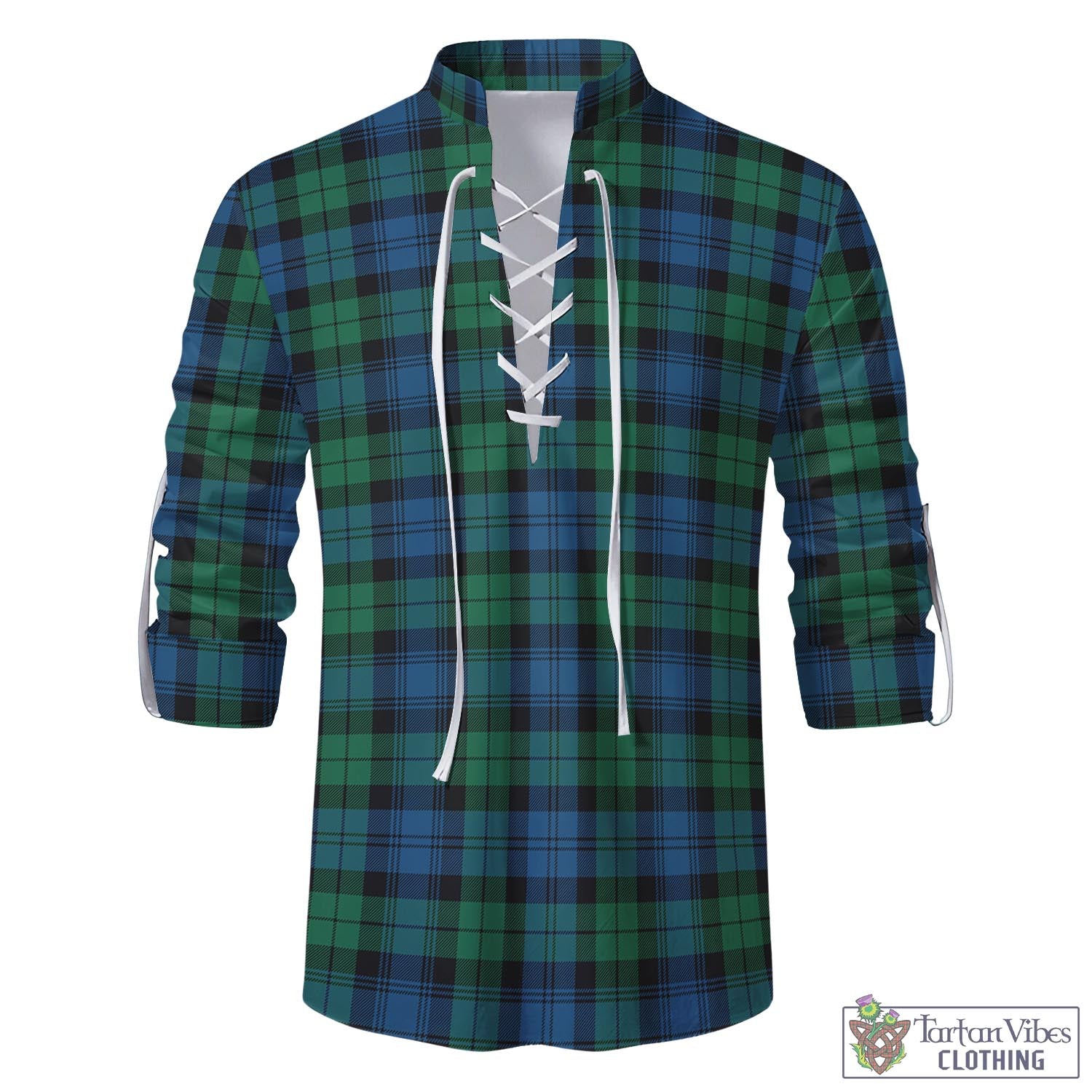 Tartan Vibes Clothing Black Watch Ancient Tartan Men's Scottish Traditional Jacobite Ghillie Kilt Shirt