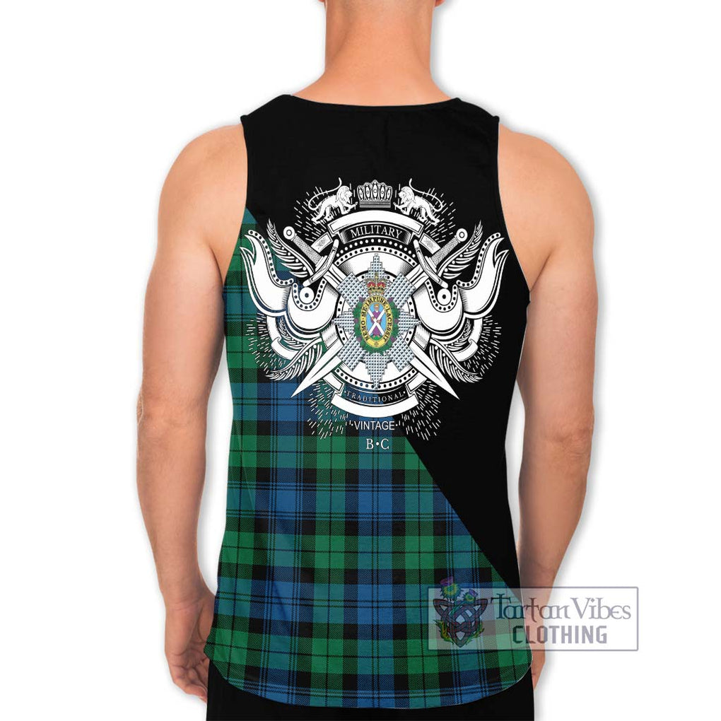 Black Watch Ancient Tartan Men's Tank Top with Family Crest and Military Logo Style - Tartanvibesclothing Shop