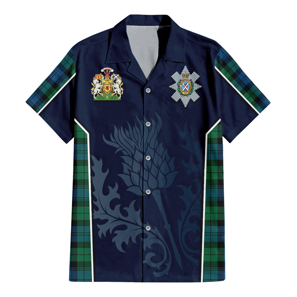 Tartan Vibes Clothing Black Watch Ancient Tartan Short Sleeve Button Up Shirt with Family Crest and Scottish Thistle Vibes Sport Style