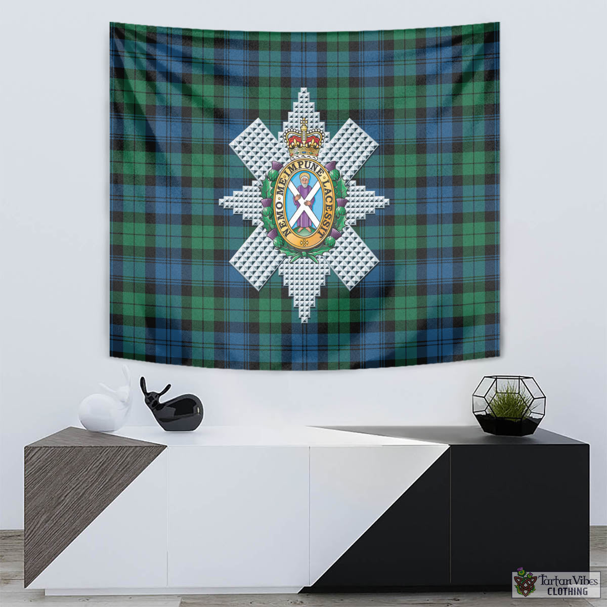 Tartan Vibes Clothing Black Watch Ancient Tartan Tapestry Wall Hanging and Home Decor for Room with Family Crest