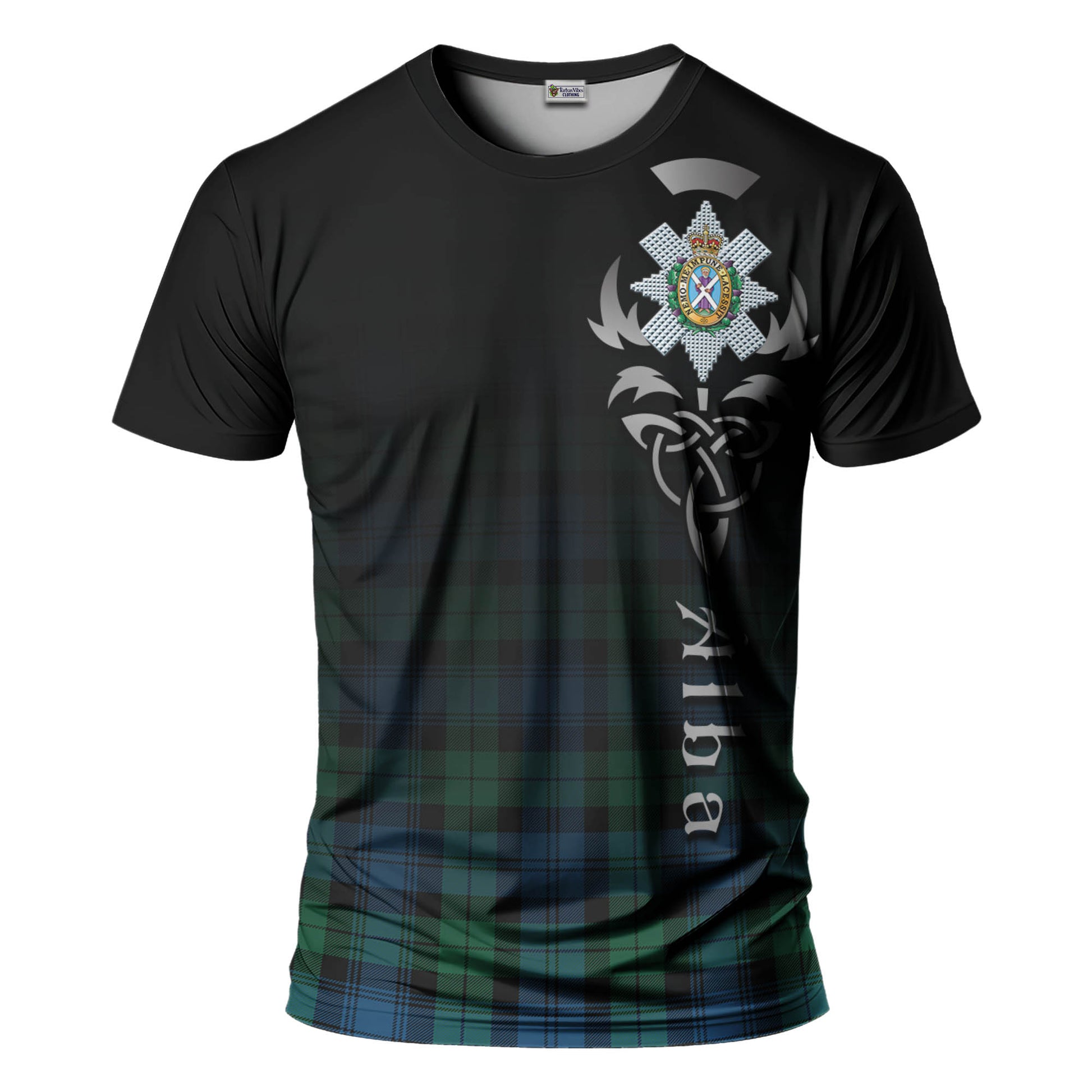 Tartan Vibes Clothing Black Watch Ancient Tartan T-Shirt Featuring Alba Gu Brath Family Crest Celtic Inspired