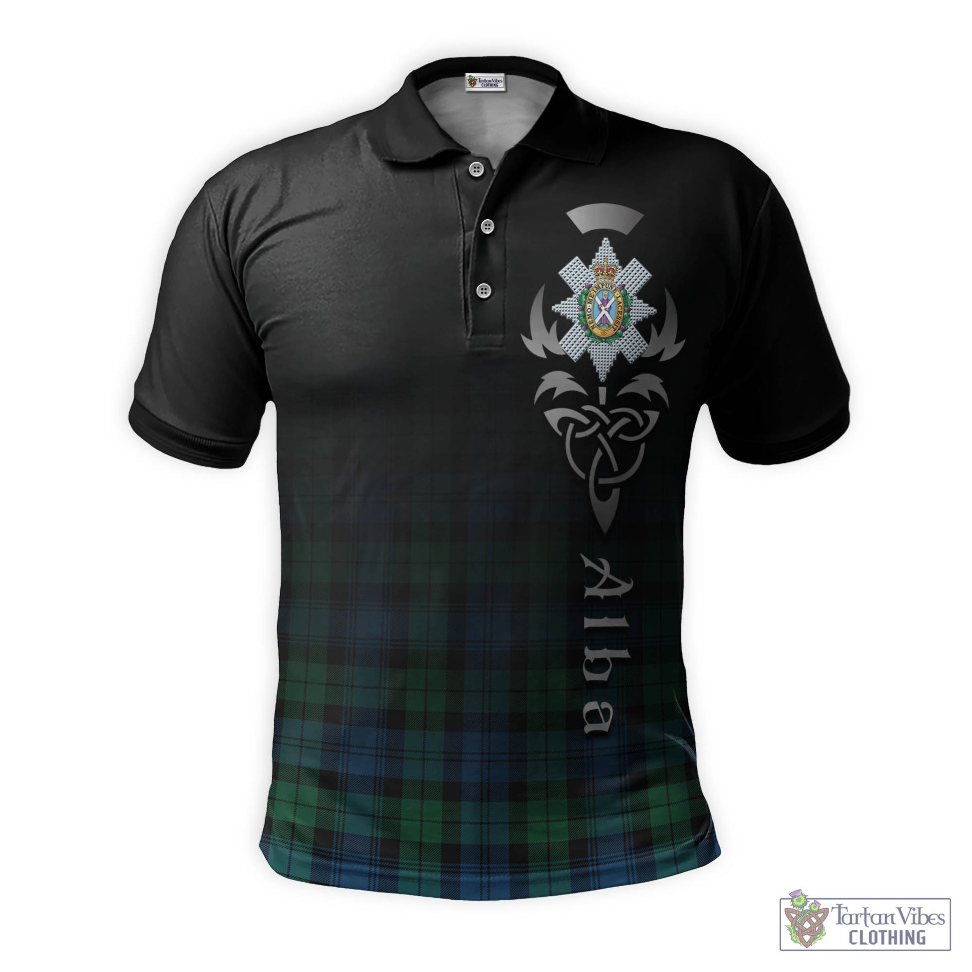 Tartan Vibes Clothing Black Watch Ancient Tartan Polo Shirt Featuring Alba Gu Brath Family Crest Celtic Inspired