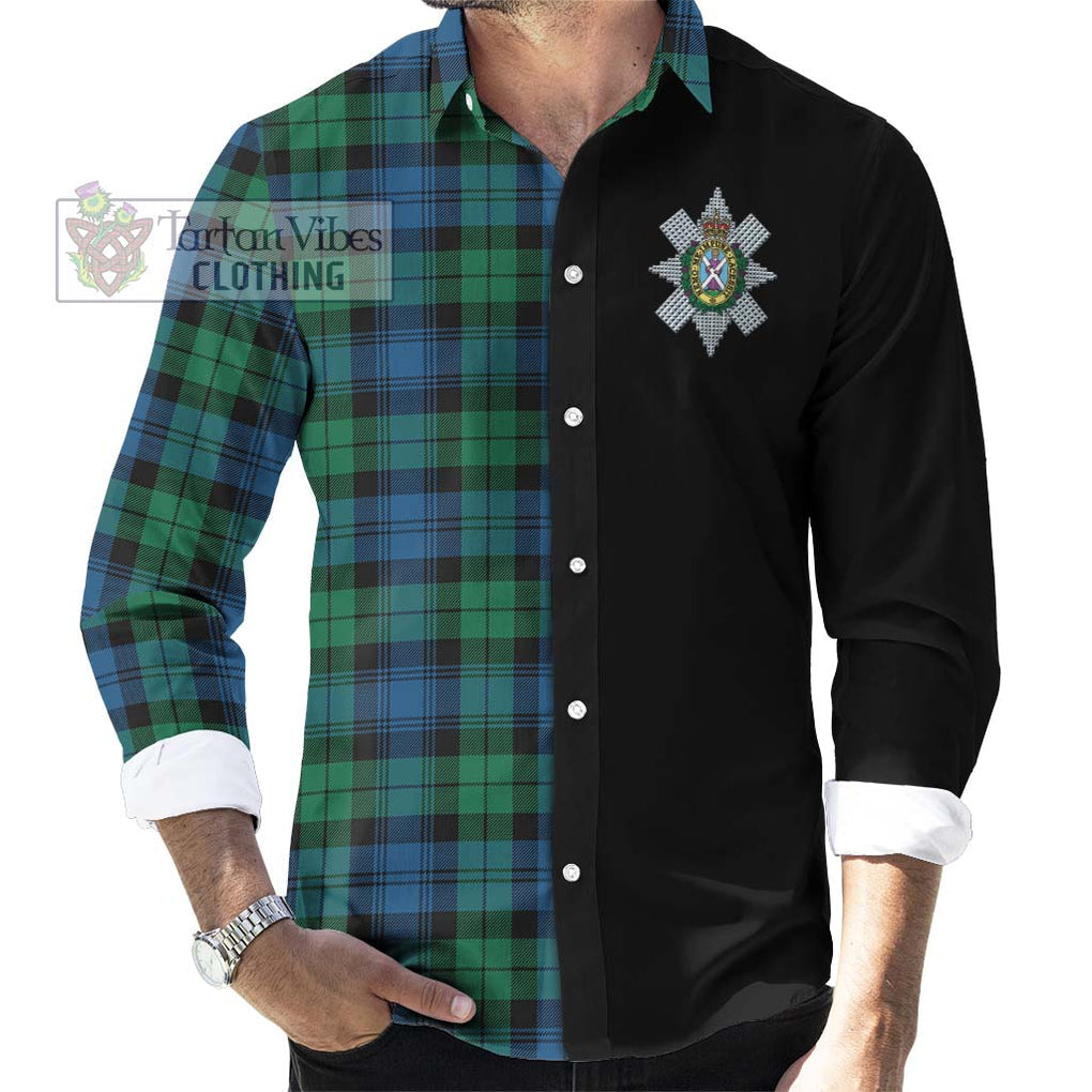 Black Watch Ancient Tartan Long Sleeve Button Shirt with Family Crest and Half Of Me Style - Tartanvibesclothing Shop