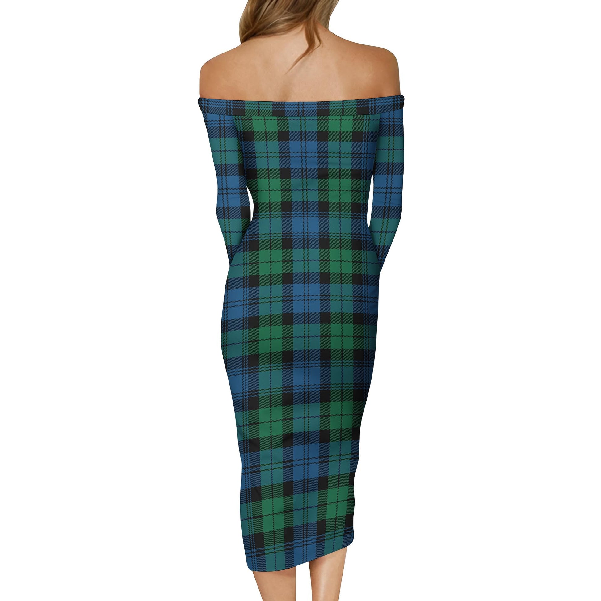 Black Watch Ancient Tartan Off Shoulder Lady Dress - Tartanvibesclothing