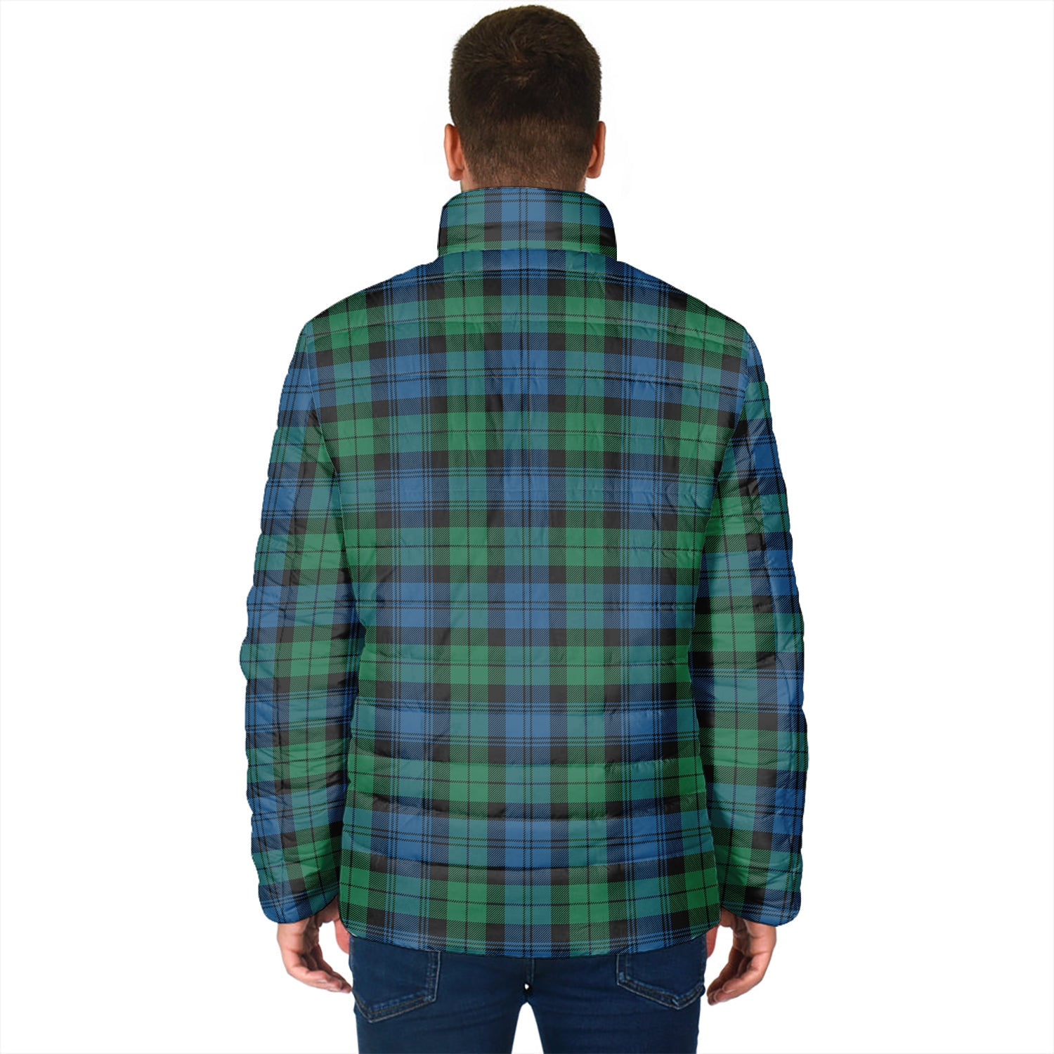 Black Watch Ancient Tartan Padded Jacket with Family Crest - Tartan Vibes Clothing