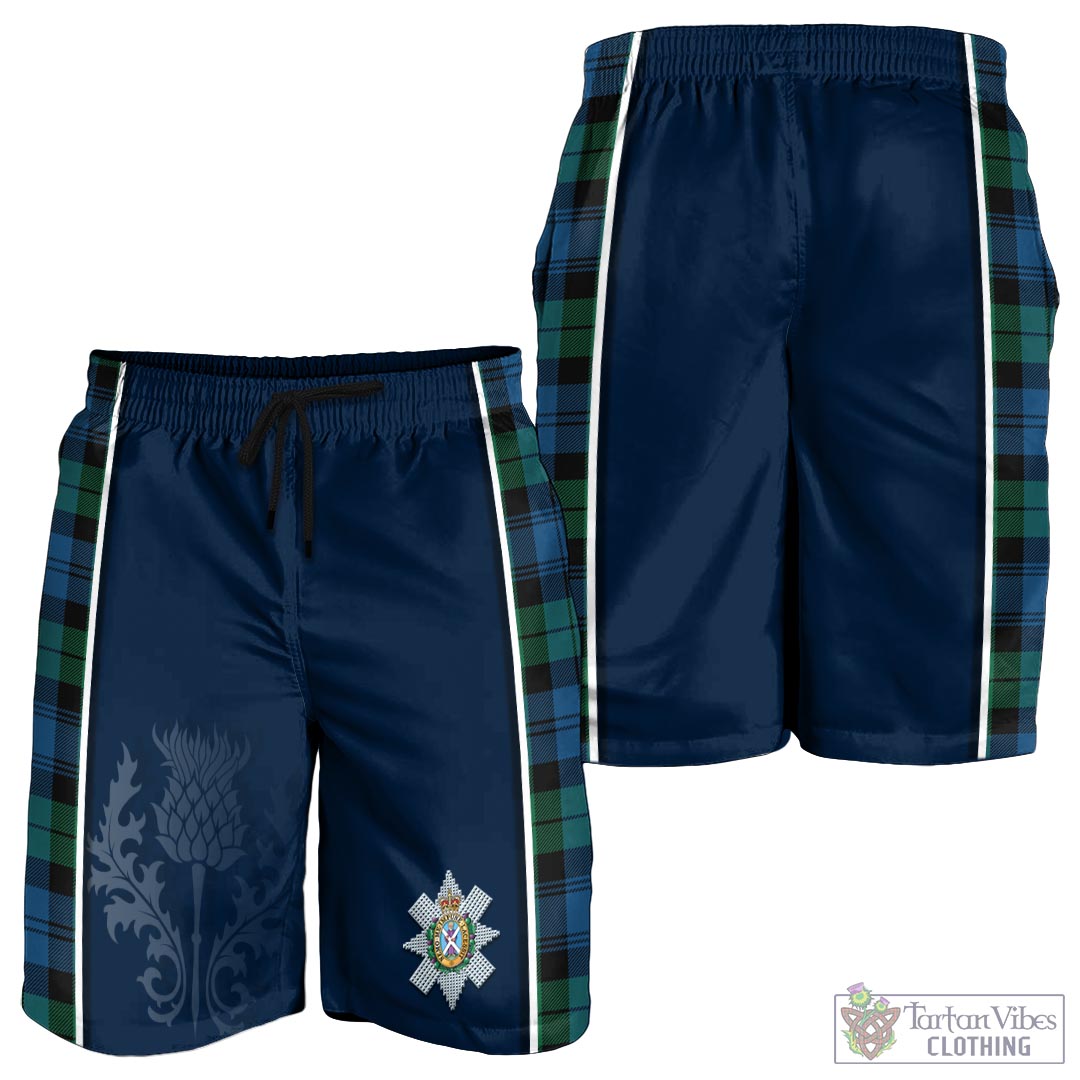 Tartan Vibes Clothing Black Watch Ancient Tartan Men's Shorts with Family Crest and Scottish Thistle Vibes Sport Style