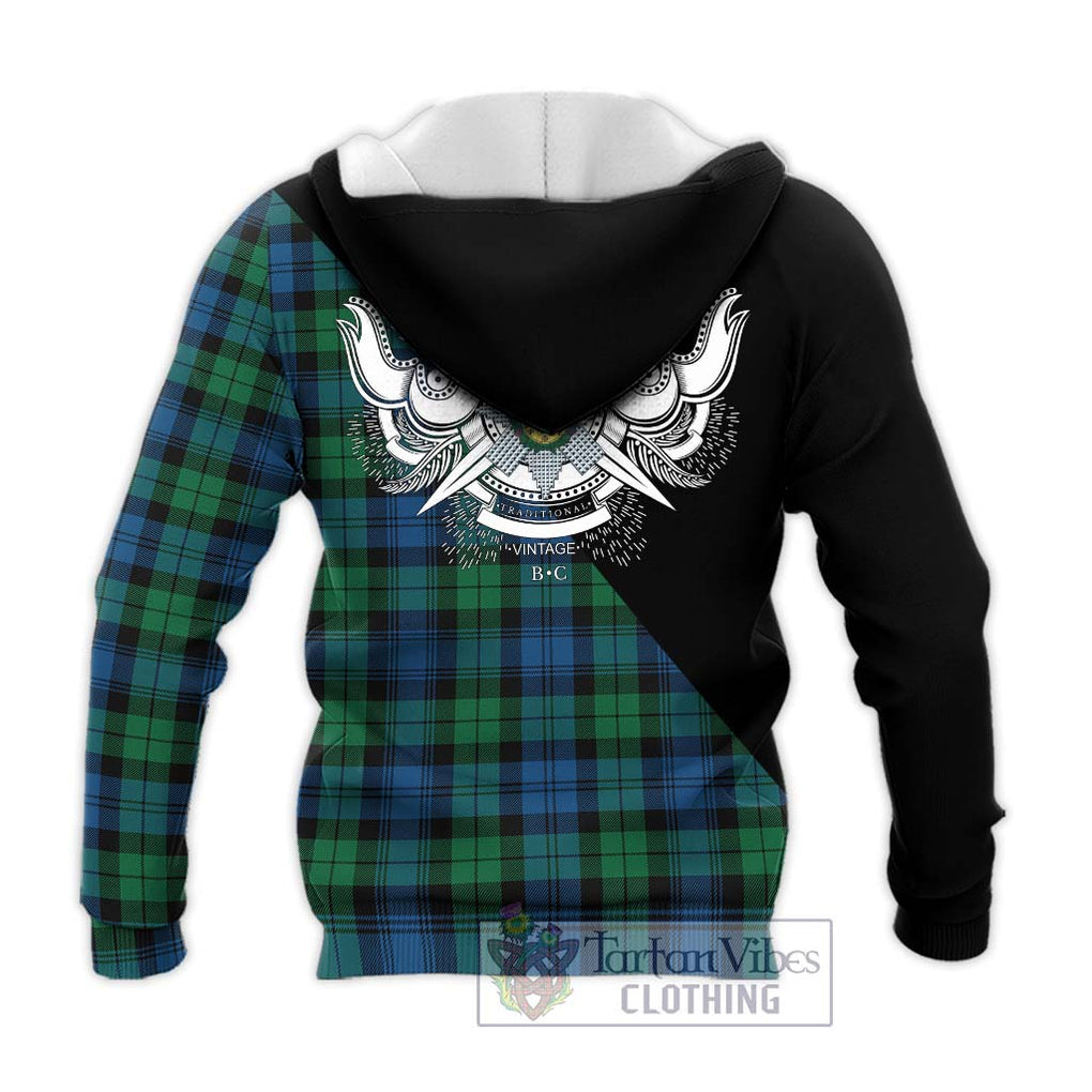 Black Watch Ancient Tartan Knitted Hoodie with Family Crest and Military Logo Style - Tartanvibesclothing Shop