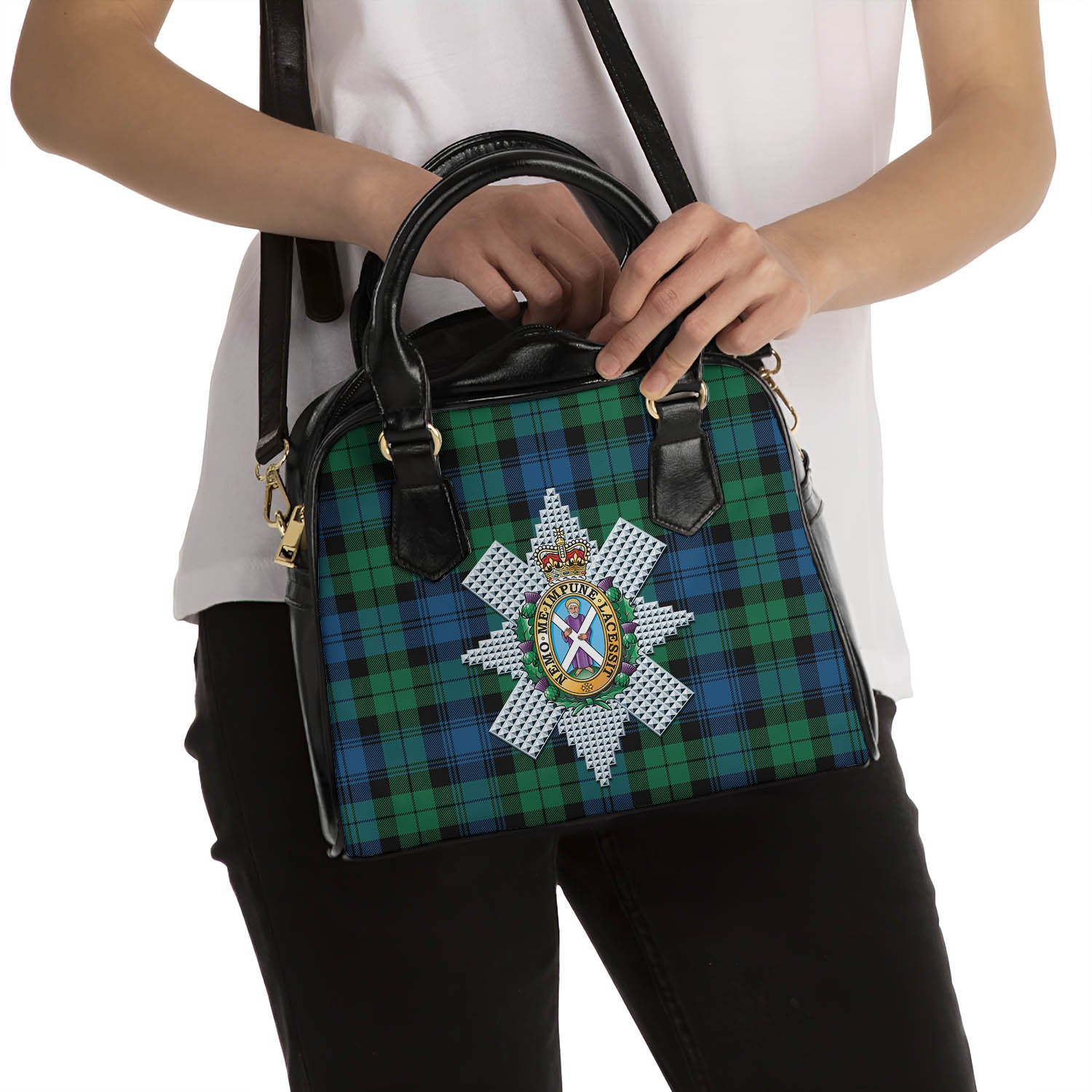 Black Watch Ancient Tartan Shoulder Handbags with Family Crest - Tartanvibesclothing