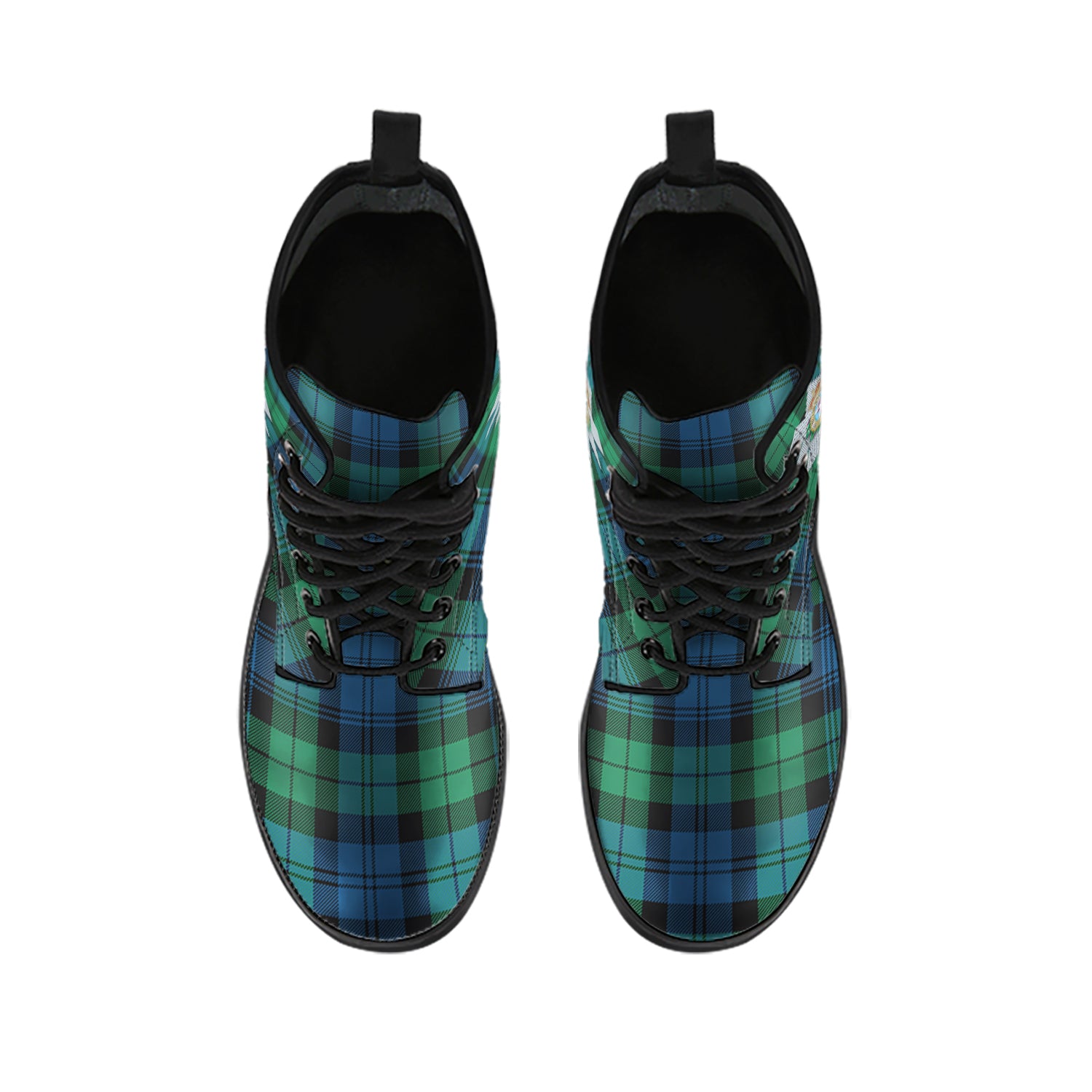 Black Watch Ancient Tartan Leather Boots with Family Crest - Tartanvibesclothing