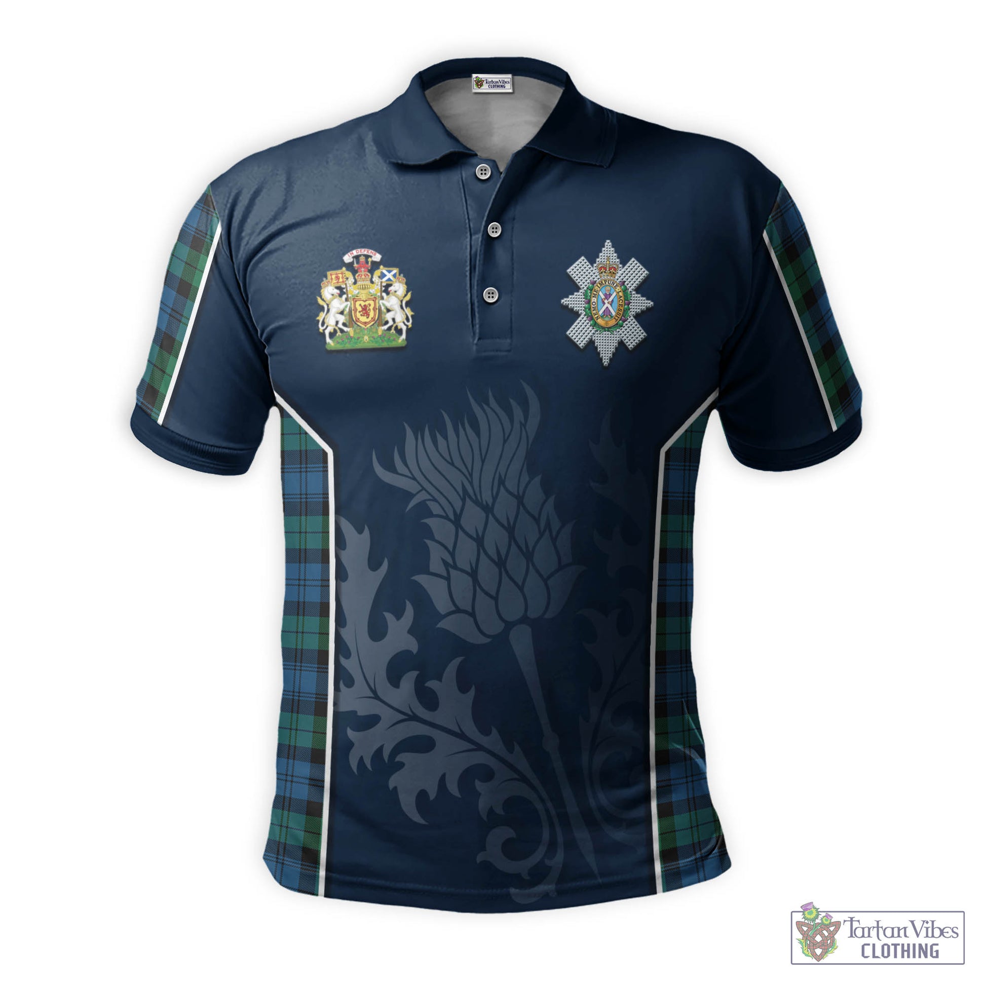 Tartan Vibes Clothing Black Watch Ancient Tartan Men's Polo Shirt with Family Crest and Scottish Thistle Vibes Sport Style