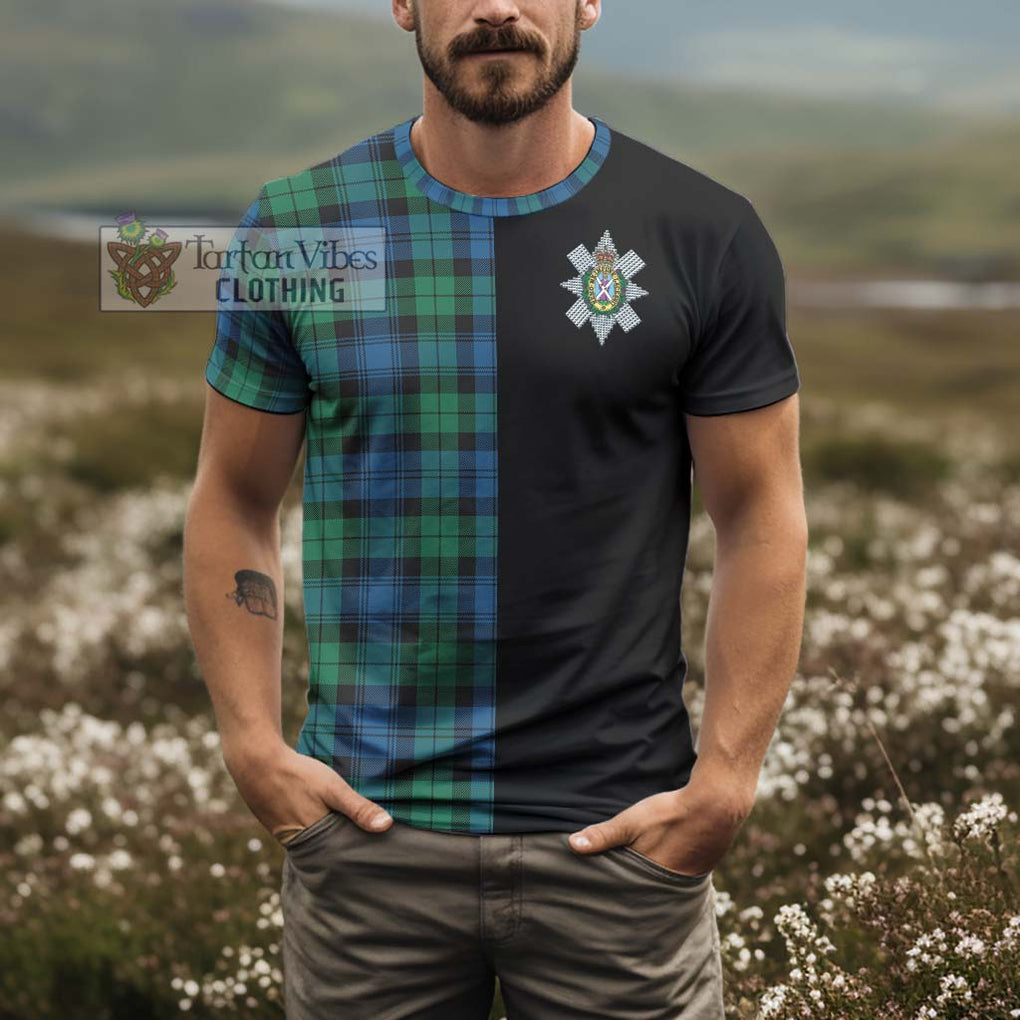 Black Watch Ancient Tartan T-Shirt with Family Crest and Half Of Me Style - Tartanvibesclothing Shop