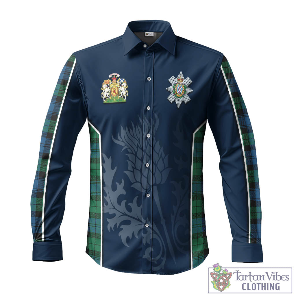 Tartan Vibes Clothing Black Watch Ancient Tartan Long Sleeve Button Up Shirt with Family Crest and Scottish Thistle Vibes Sport Style