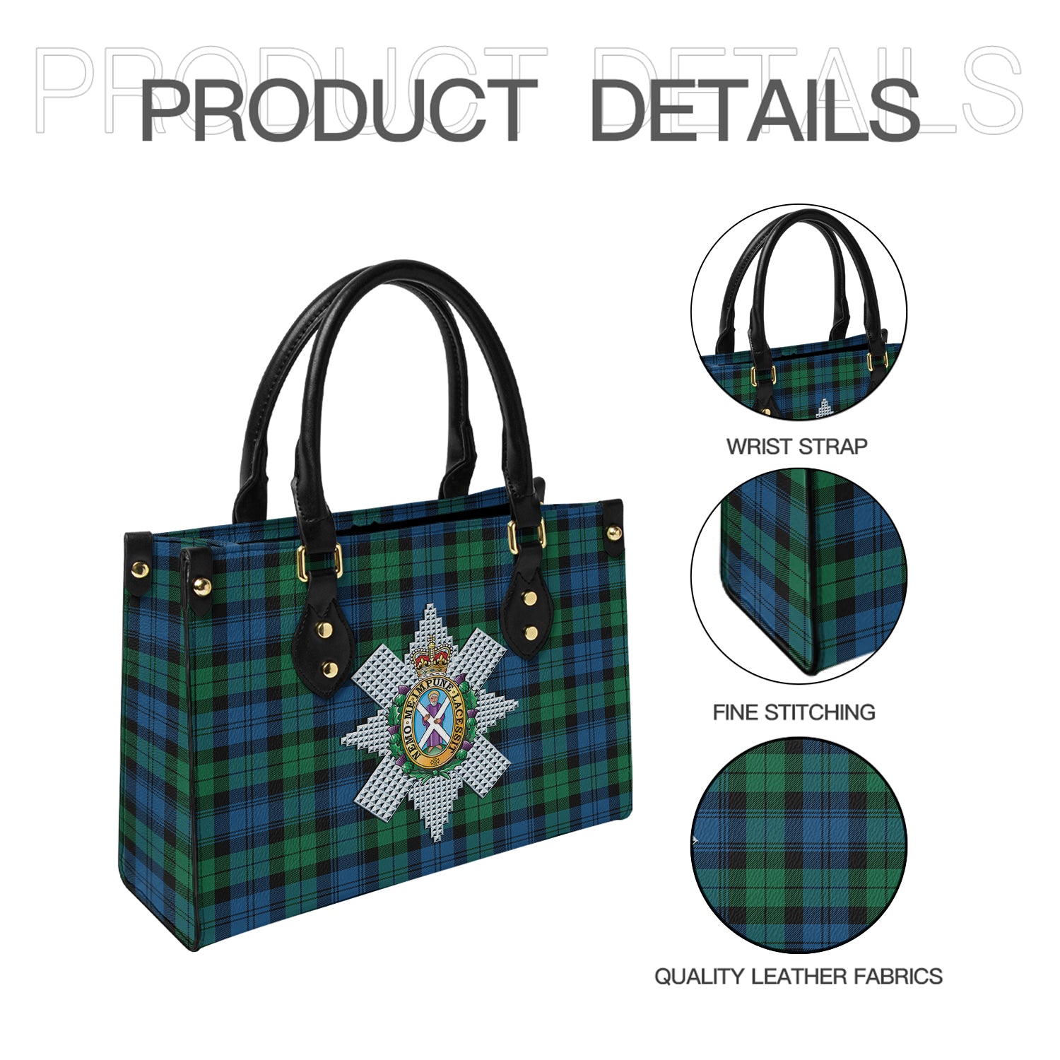 Black Watch Ancient Tartan Leather Bag with Family Crest - Tartanvibesclothing