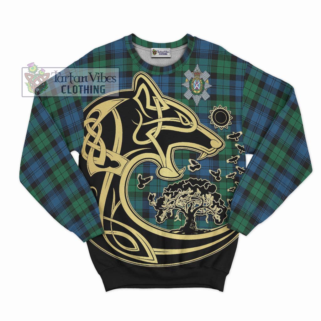 Black Watch Ancient Tartan Sweatshirt with Family Crest Celtic Wolf Style - Tartan Vibes Clothing