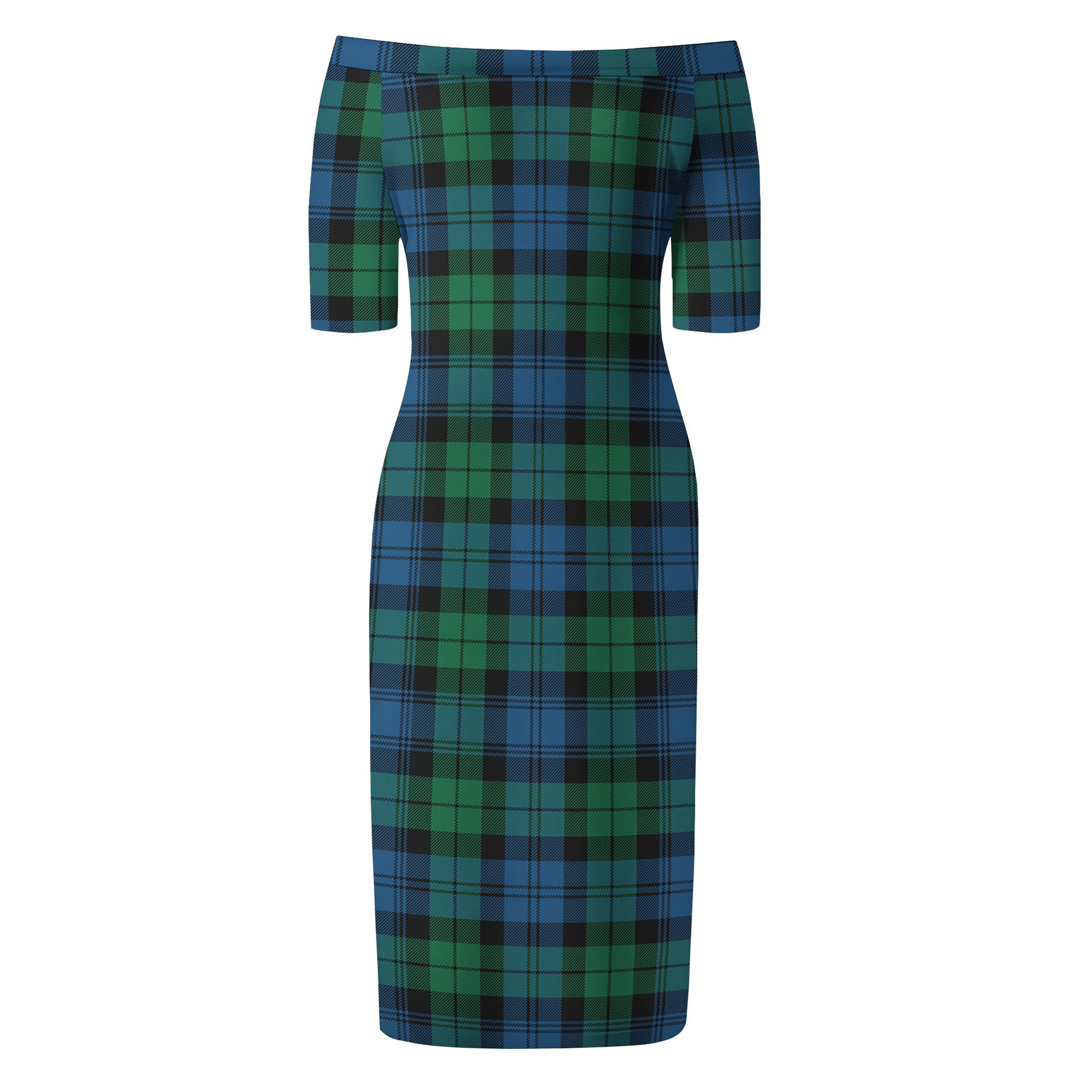 Black Watch Ancient Tartan Off Shoulder Lady Dress - Tartanvibesclothing