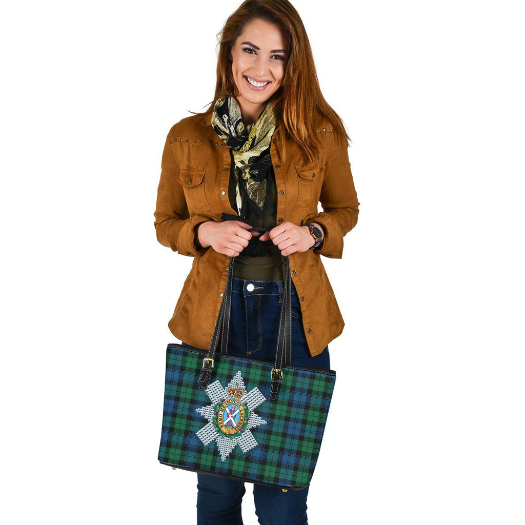 Black Watch Ancient Tartan Leather Tote Bag with Family Crest - Tartanvibesclothing