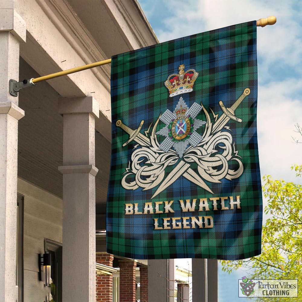 Tartan Vibes Clothing Black Watch Ancient Tartan Flag with Clan Crest and the Golden Sword of Courageous Legacy