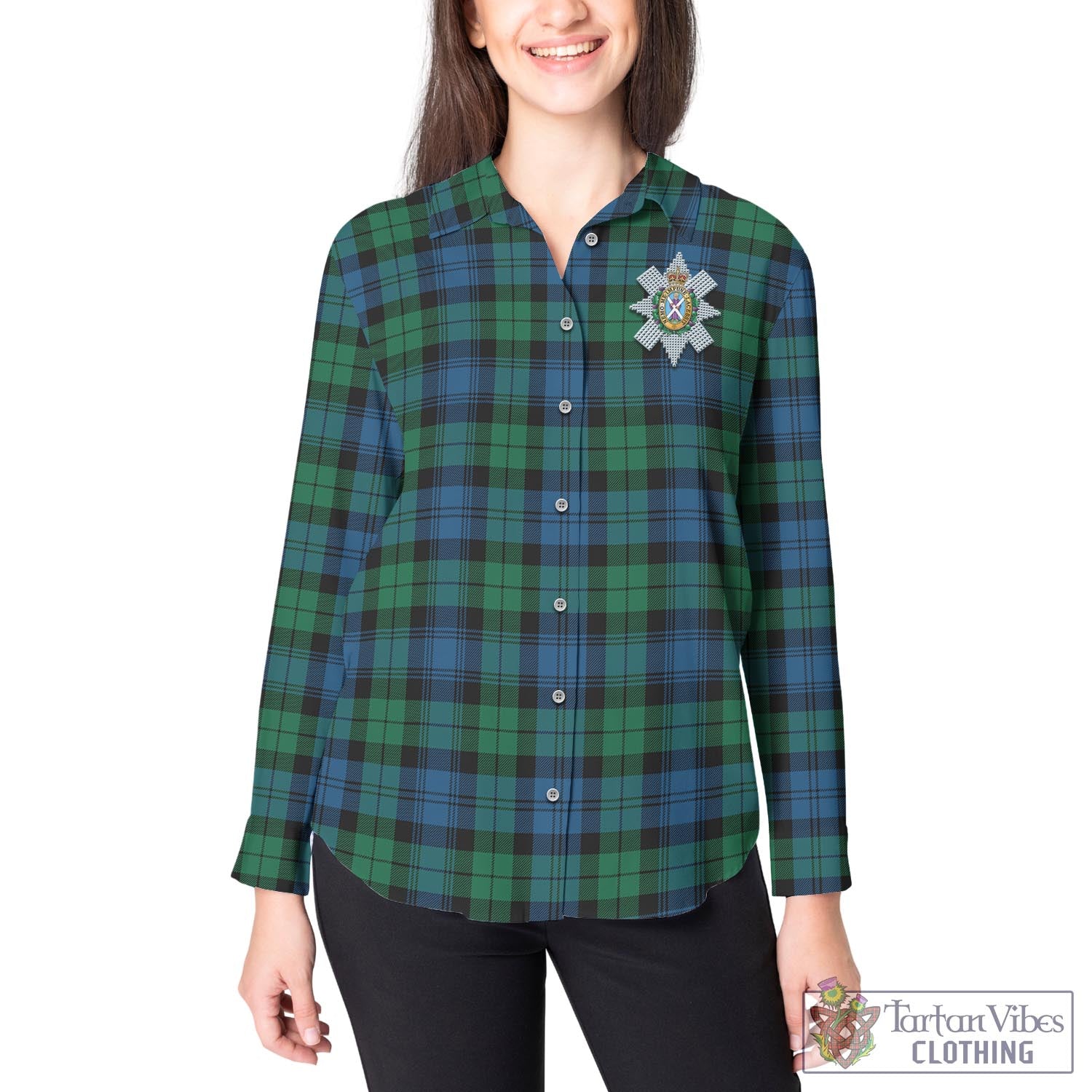 Tartan Vibes Clothing Black Watch Ancient Tartan Womens Casual Shirt with Family Crest