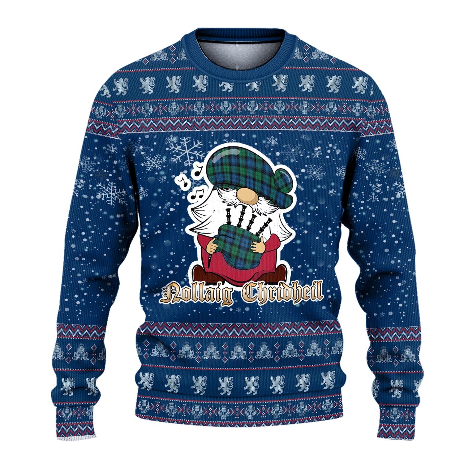 Black Watch Ancient Clan Christmas Family Knitted Sweater with Funny Gnome Playing Bagpipes - Tartanvibesclothing