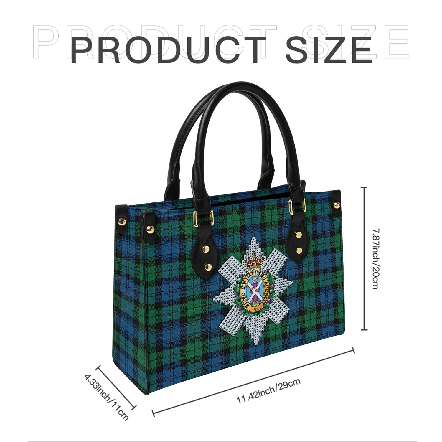 Black Watch Ancient Tartan Leather Bag with Family Crest - Tartanvibesclothing