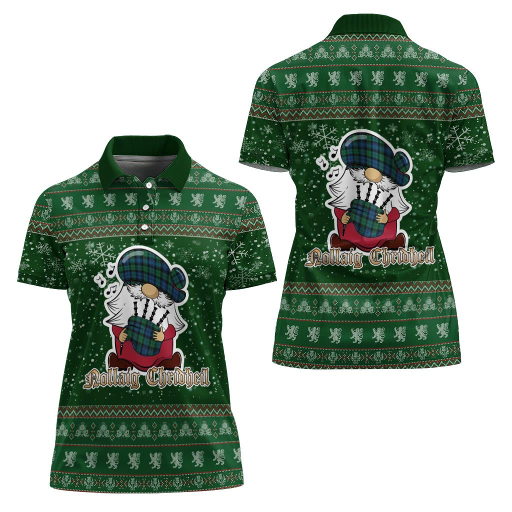 Black Watch Ancient Clan Christmas Family Polo Shirt with Funny Gnome Playing Bagpipes - Tartanvibesclothing