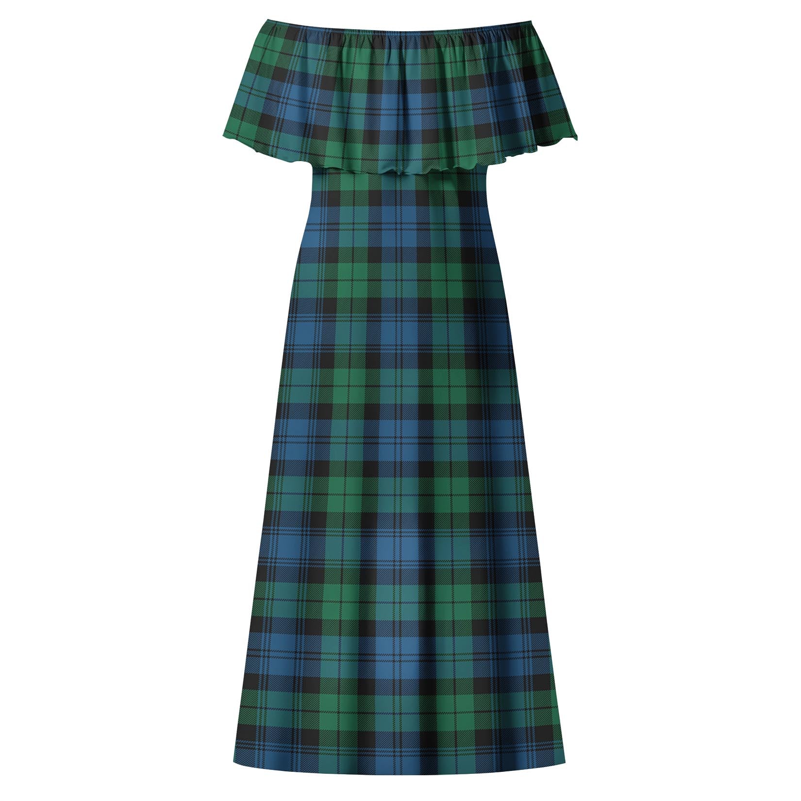 Black Watch Ancient Tartan Off Shoulder Long Dress - Tartanvibesclothing