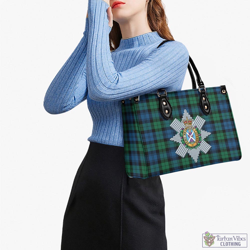 Tartan Vibes Clothing Black Watch Ancient Tartan Luxury Leather Handbags with Family Crest