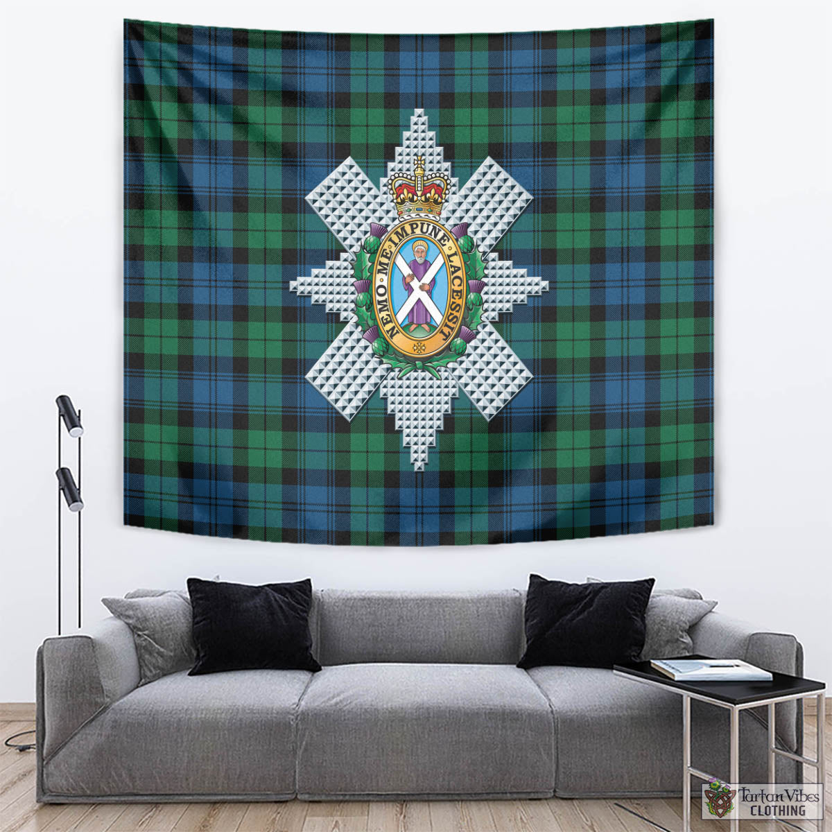 Tartan Vibes Clothing Black Watch Ancient Tartan Tapestry Wall Hanging and Home Decor for Room with Family Crest