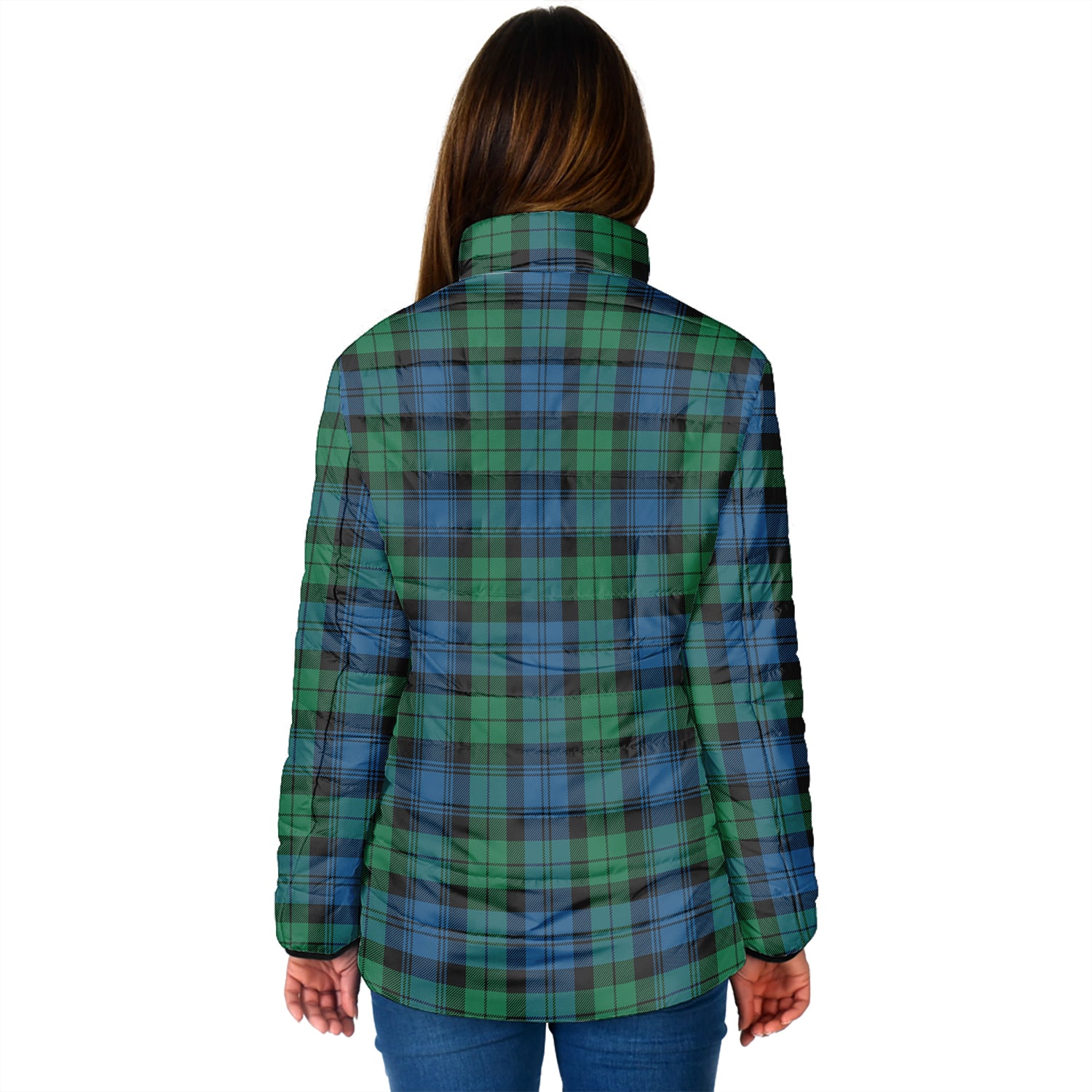 Black Watch Ancient Tartan Padded Jacket with Family Crest - Tartan Vibes Clothing