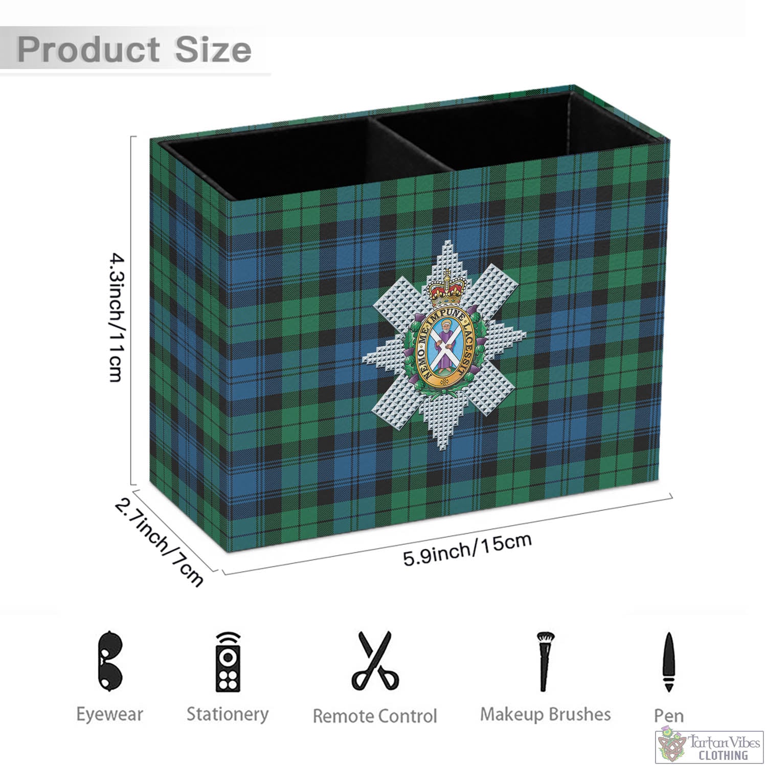 Tartan Vibes Clothing Black Watch Ancient Tartan Pen Holder with Family Crest